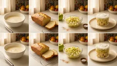 Tartar de manzana con bizcocho de yogurt griego y mermelada de pera (postre frío)