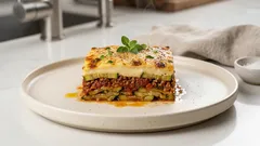 Musaka de calabacita italiana con carne: jugosa, doradita y se corta perfecto