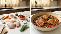 Pollo a la cazadora: jugoso y con salsa de jitomate al vino tinto