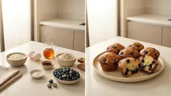 Muffins proteicos de cottage con arándanos: esponjosos y listos en 25 minutos